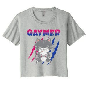 Gaymer Purride Cat Video Game Gamer LGBTQ Bisexual Flag Gay Women's Crop Top Tee