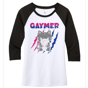 Gaymer Purride Cat Video Game Gamer LGBTQ Bisexual Flag Gay Women's Tri-Blend 3/4-Sleeve Raglan Shirt