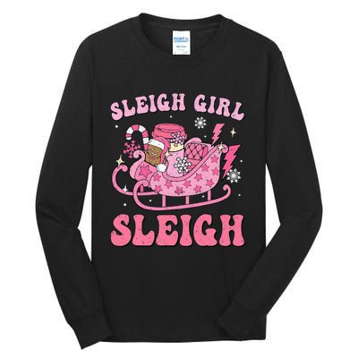 Groovy Pink Christmas Coffee Sleigh Girl Sleigh Xmas Holiday Tall Long Sleeve T-Shirt