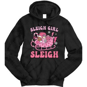 Groovy Pink Christmas Coffee Sleigh Girl Sleigh Xmas Holiday Tie Dye Hoodie