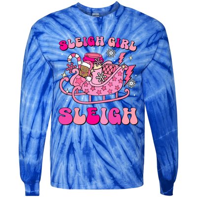 Groovy Pink Christmas Coffee Sleigh Sleigh Xmas Holiday Gift Tie-Dye Long Sleeve Shirt