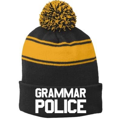 Grammar Police Costume Funny Halloween Grammar Police Stripe Pom Pom Beanie