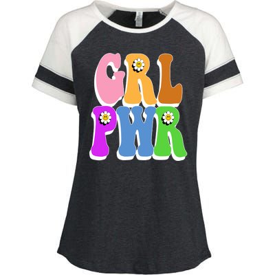 Girl Power Cute Sunflower Retro Colorful Enza Ladies Jersey Colorblock Tee