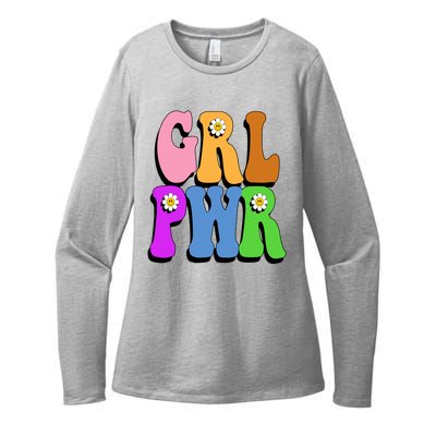 Girl Power Cute Sunflower Retro Colorful Womens CVC Long Sleeve Shirt