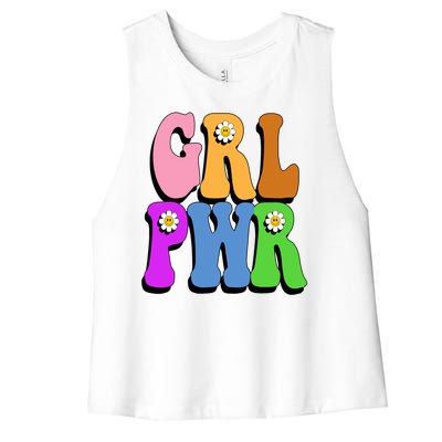 Girl Power Cute Sunflower Retro Colorful Women's Racerback Cropped Tank