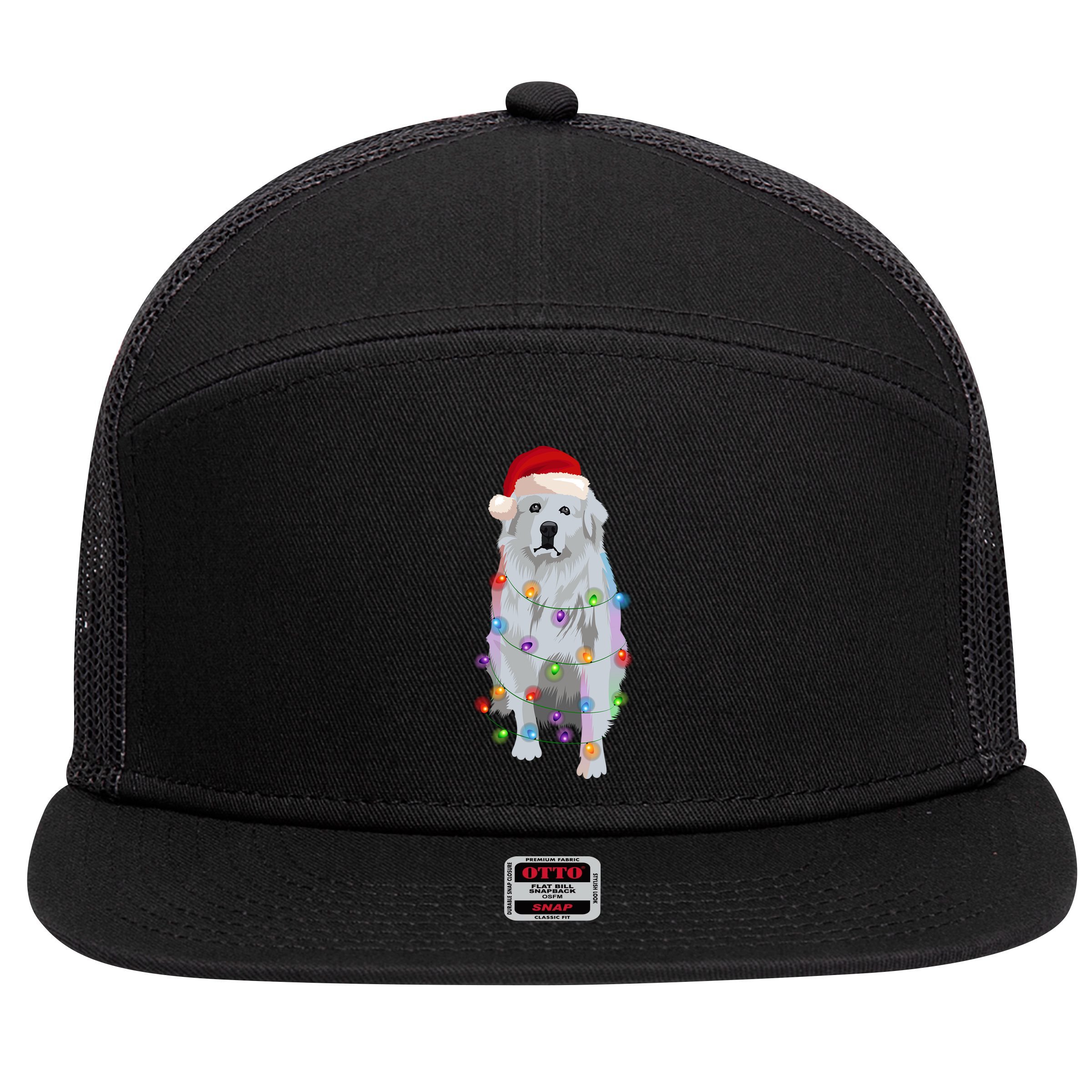 Great Pyrenees Christmas Lights Xmas Patou Pyrenean Gift 7 Panel Mesh Trucker Snapback Hat