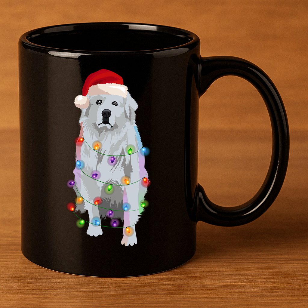 Great Pyrenees Christmas Lights Xmas Patou Pyrenean Gift 11oz C Handle Ceramic Mug