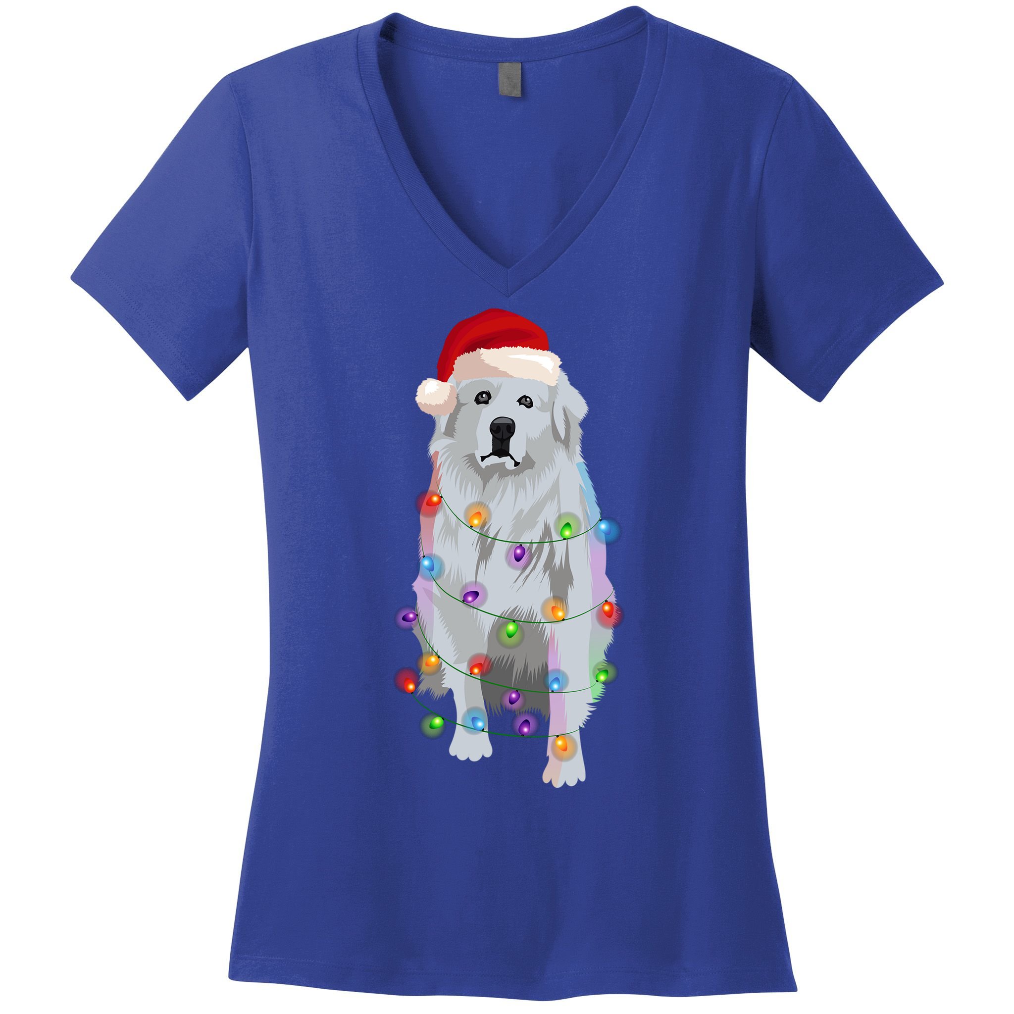 Great Pyrenees Christmas Lights Xmas Patou Pyrenean Gift Women's V-Neck T-Shirt