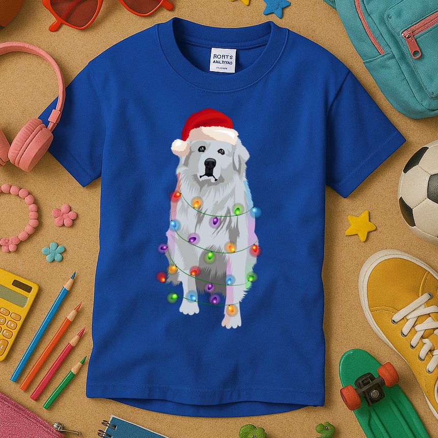 Great Pyrenees Christmas Lights Xmas Patou Pyrenean Gift Kids T-Shirt