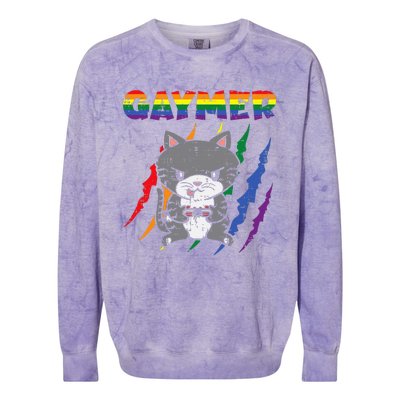 Gaymer Purride Cat Video Game Gamer Lgbtq Colorblast Crewneck Sweatshirt