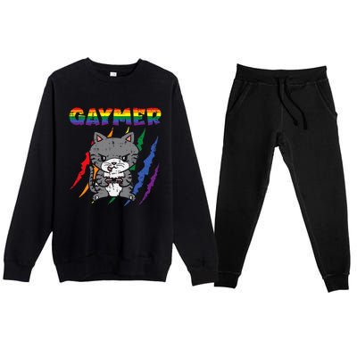 Gaymer Purride Cat Video Game Gamer Lgbtq Premium Crewneck Sweatsuit Set