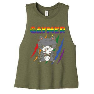 Gaymer Purride Cat Video Game Gamer Lgbtq Women's Racerback Cropped Tank