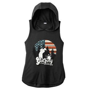 Golfing Patriotic Duty Golfer American Flag Playing Golf Ladies PosiCharge Tri-Blend Wicking Draft Hoodie Tank