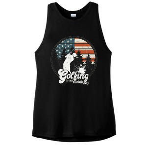 Golfing Patriotic Duty Golfer American Flag Playing Golf Ladies PosiCharge Tri-Blend Wicking Tank