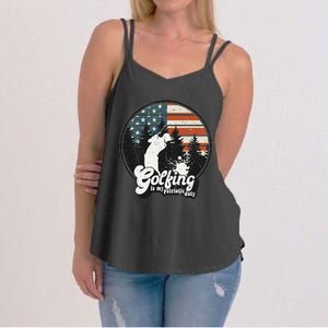 Golfing Patriotic Duty Golfer American Flag Playing Golf Women's Strappy Tank