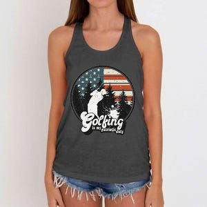 Golfing Patriotic Duty Golfer American Flag Playing Golf Women's Knotted Racerback Tank