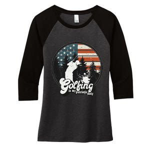 Golfing Patriotic Duty Golfer American Flag Playing Golf Women's Tri-Blend 3/4-Sleeve Raglan Shirt