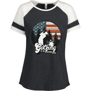 Golfing Patriotic Duty Golfer American Flag Playing Golf Enza Ladies Jersey Colorblock Tee