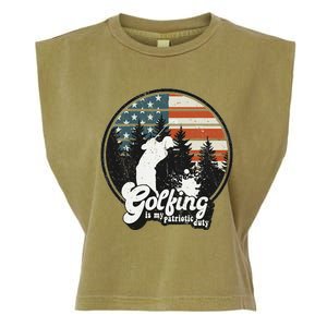 Golfing Patriotic Duty Golfer American Flag Playing Golf Garment-Dyed Women's Muscle Tee