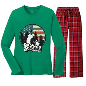 Golfing Patriotic Duty Golfer American Flag Playing Golf Women's Long Sleeve Flannel Pajama Set 