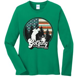 Golfing Patriotic Duty Golfer American Flag Playing Golf Ladies Long Sleeve Shirt