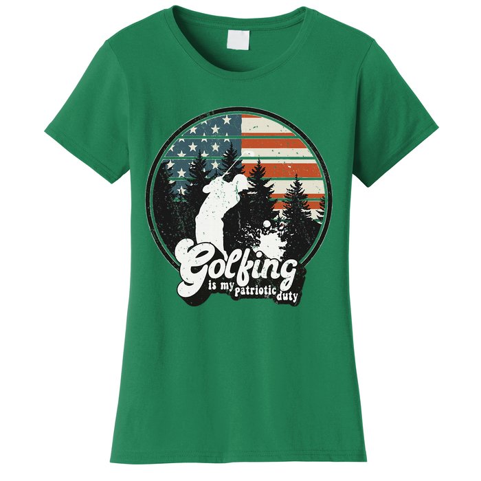 Golfing Patriotic Duty Golfer American Flag Playing Golf Women's T-Shirt