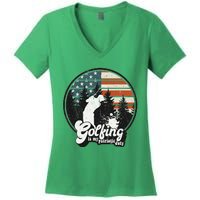 Golfing Patriotic Duty Golfer American Flag Playing Golf Women's V-Neck T-Shirt