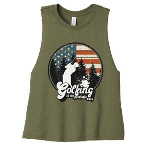 Golfing Patriotic Duty Golfer American Flag Playing Golf Women's Racerback Cropped Tank