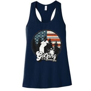 Golfing Patriotic Duty Golfer American Flag Playing Golf Women's Racerback Tank