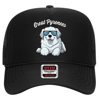 Great Pyrenees Dog With Sunglasses Cool Great Pyrenees High Crown Mesh Back Trucker Hat