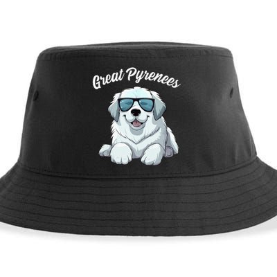 Great Pyrenees Dog With Sunglasses Cool Great Pyrenees Sustainable Bucket Hat