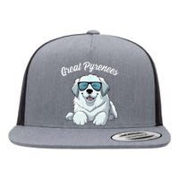 Great Pyrenees Dog With Sunglasses Cool Great Pyrenees Flat Bill Trucker Hat