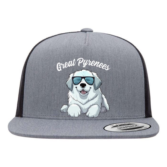 Great Pyrenees Dog With Sunglasses Cool Great Pyrenees Flat Bill Trucker Hat