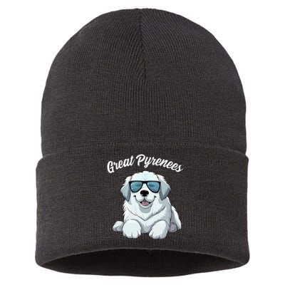 Great Pyrenees Dog With Sunglasses Cool Great Pyrenees Sustainable Knit Beanie