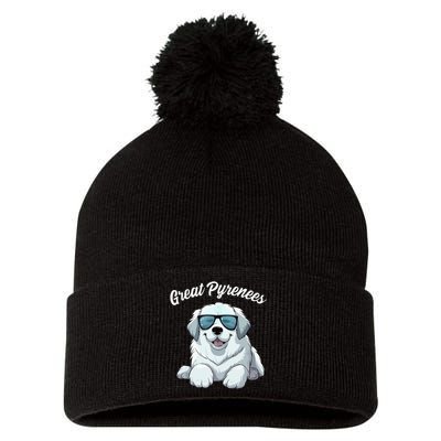 Great Pyrenees Dog With Sunglasses Cool Great Pyrenees Pom Pom 12in Knit Beanie