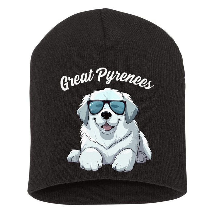 Great Pyrenees Dog With Sunglasses Cool Great Pyrenees Short Acrylic Beanie