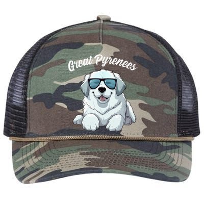 Great Pyrenees Dog With Sunglasses Cool Great Pyrenees Retro Rope Trucker Hat Cap