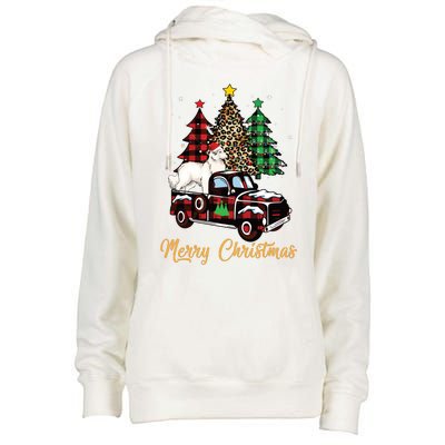 Great Pyrenees Dog Riding Red Truck Christmas Decor Pajama Long Sleeve Womens Funnel Neck Pullover Hood