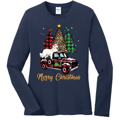 Great Pyrenees Dog Riding Red Truck Christmas Decor Pajama Long Sleeve Ladies Long Sleeve Shirt