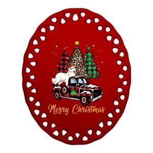 Great Pyrenees Dog Riding Red Truck Christmas Decor Pajama Long Sleeve Ceramic Oval Ornament