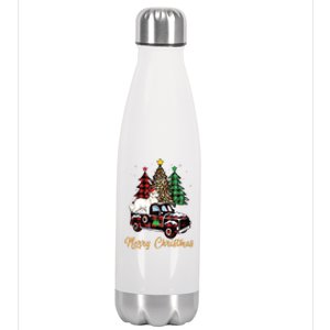 Great Pyrenees Dog Riding Red Truck Christmas Decor Pajama Long Sleeve Stainless Steel Insulated Water Bottle