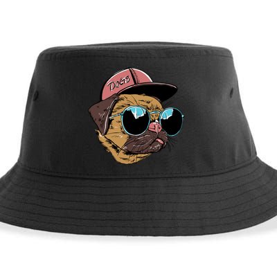 Gangster Pug Dog Hipster Cool Shades Sustainable Bucket Hat
