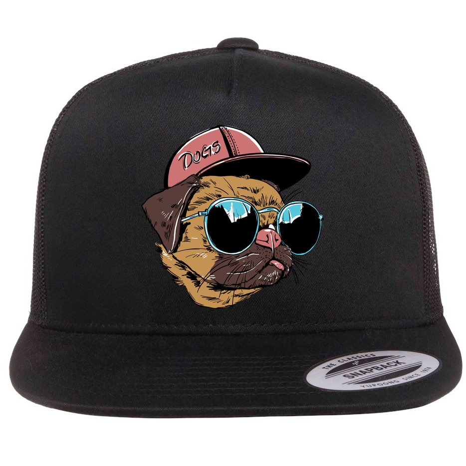 Gangster Pug Dog Hipster Cool Shades Flat Bill Trucker Hat