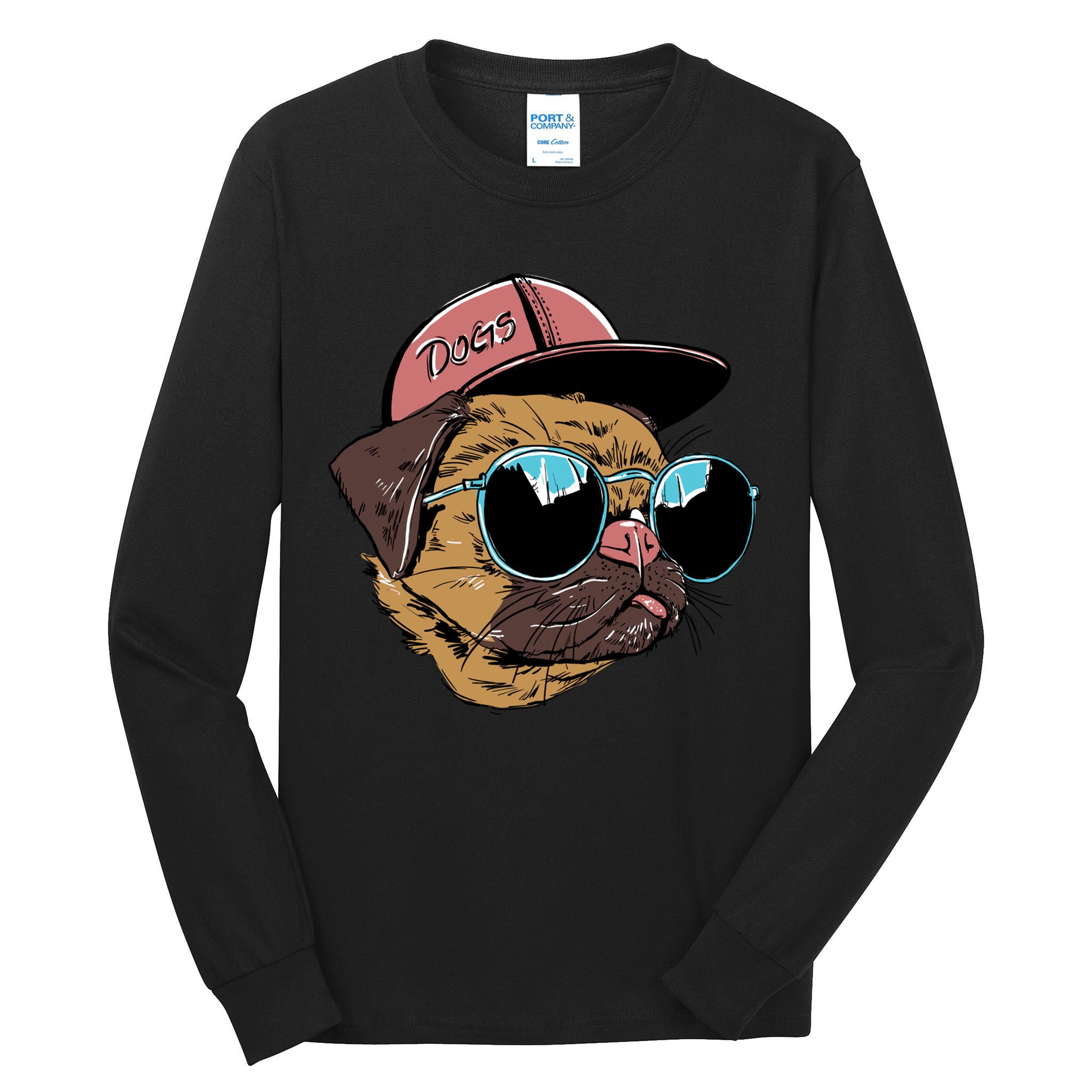 Gangster Pug Dog Hipster Cool Shades Tall Long Sleeve T-Shirt