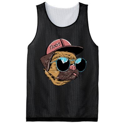 Gangster Pug Dog Hipster Cool Shades Mesh Reversible Basketball Jersey Tank