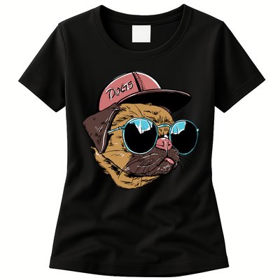 Gangster Pug Dog Hipster Cool Shades Womens T-Shirt
