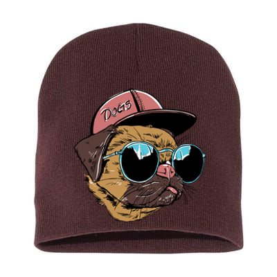 Gangster Pug Dog Hipster Cool Shades Short Acrylic Beanie