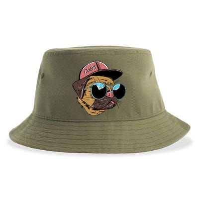 Gangster Pug Dog Hipster Cool Shades Sustainable Bucket Hat