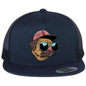 Gangster Pug Dog Hipster Cool Shades Flat Bill Trucker Hat