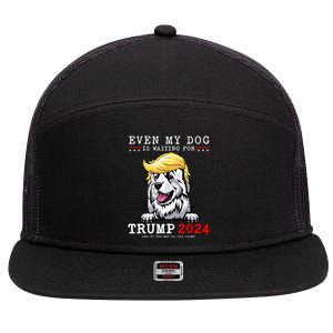 Great Pyrenees Dog Even My Dog Is Waiting For Trump 2024 7 Panel Mesh Trucker Snapback Hat